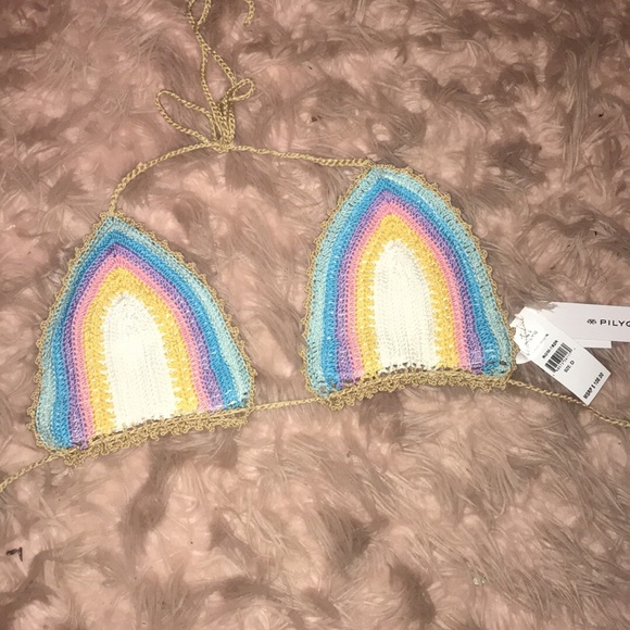 PILYQ Rainbow Crochet Bikini Top - Picture 1 of 4